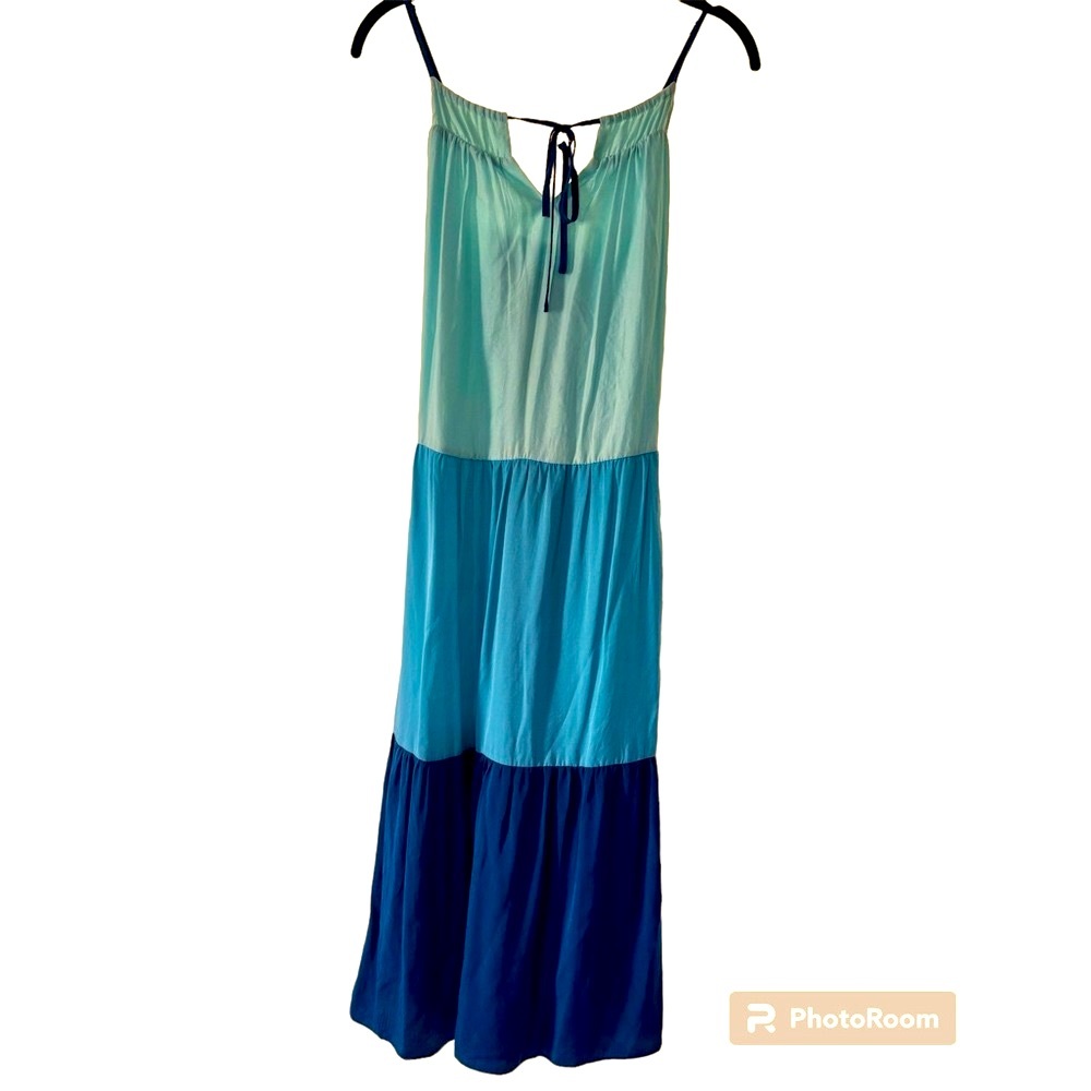 Loft Color Block Adjustable Strap Lined Poly/Viscose Beachy Nautical Summer Maxi